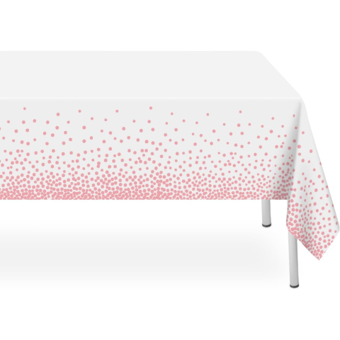 Fete Masa si Perdele Franjurate - Fata de Masa, din PEVA, Imprimeu Buline, 137 x 274 cm, Impermeabila, Fara Pete, Curatare Rapida, Roz