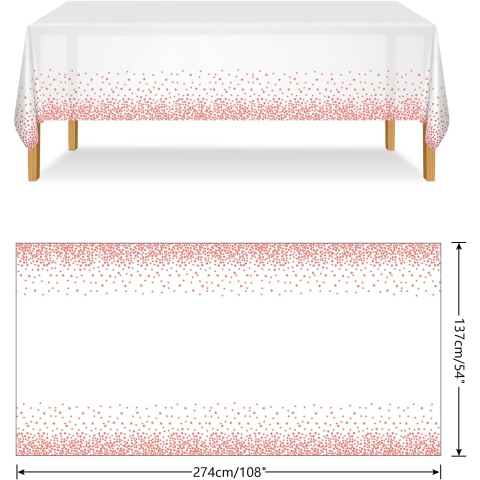 Fata de Masa, din PEVA, Imprimeu Buline, 137 x 274 cm, Impermeabila, Fara Pete, Curatare Rapida, Roz Gold [4]