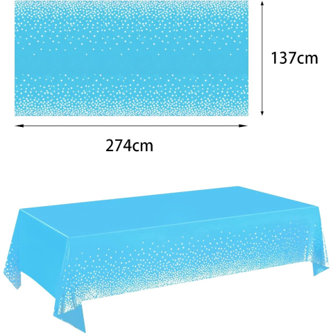 Fata de Masa, din PEVA, Imprimeu Buline Argintii, 137 x 274 cm, Impermeabila, Fara Pete, Curatare Rapida, Albastru [2]