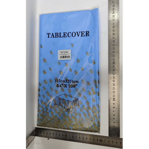 Fata de Masa, din PEVA, Imprimeu Buline Aurii, 137 x 274 cm, Impermeabila, Fara Pete, Curatare Rapida, Albastru [4]