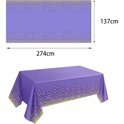 Fata de Masa, din PEVA, Imprimeu Buline Aurii, 137 x 274 cm, Impermeabila, Fara Pete, Curatare Rapida, Mov [4]