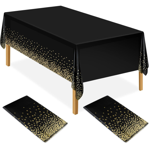 Fata de Masa, din PEVA, Imprimeu Buline Aurii, 137 x 274 cm, Impermeabila, Fara Pete, Curatare Rapida, Negru [6]