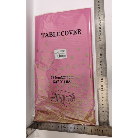 Fata de Masa, din PEVA, Imprimeu Buline Aurii, 137 x 274 cm, Impermeabila, Fara Pete, Curatare Rapida, Roz [4]