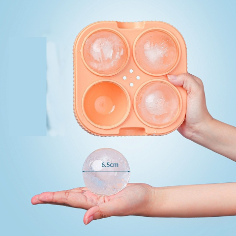 Forma Sfere de Gheata pentru Wiskey si Cocktail-uri 4 Sfere, Material Plastic/Silicon Alimentar, Diametru 6.5 cm, cu Orificiu Tip Palnie pentru Umplere, 17 x 17 x 7 cm, Portocaliu [2]