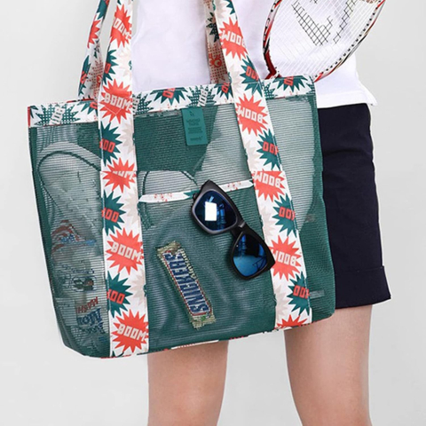 Geanta de Plaja, din Plasa Transparenta, Imprimeu Boom, 43 x 10 x 33 cm, Model pentru Umar, Lungime Inferioara 33 cm, Verde [1]