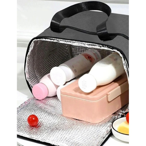 Geanta Termica pentru Pranz, Compartimente Telefon si Tacamuri, Multifunctionala, Impermeabila, 24x18x21 cm, Negru [6]