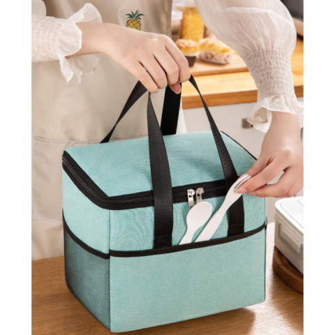 Geanta Termica pentru Pranz, Compartimente Telefon si Tacamuri, Multifunctionala, Impermeabila, 24x18x21 cm, Verde [3]