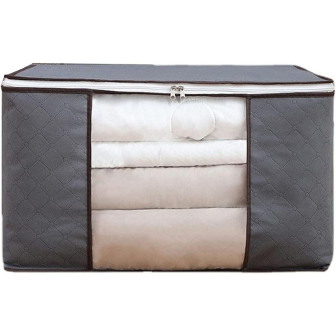 Cutii depozitare - Husa de Depozitare, Intrebuintare Multipla, Pliabila, cu Fermoar Bidirectional si Fereastra Laterala Transparenta, Lavabila, 60x40x35 cm, Gri