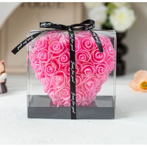 Accesorii Petrecere - Inima din flori, Trandafiri de spuma, roz, 15x15x9 cm, Cutie 16x10x15 cm