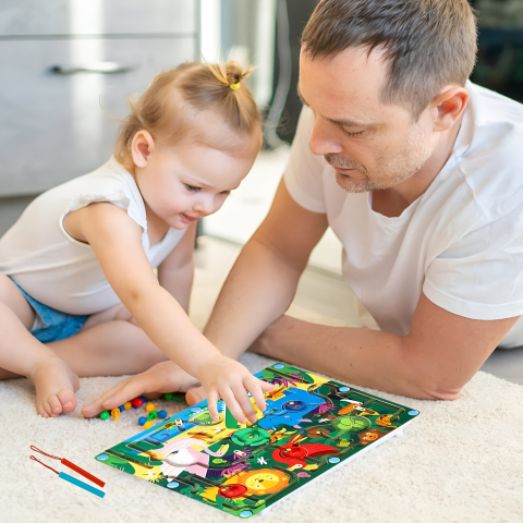 Joc Montessori de Sortare Culori, Creion Magnetic, Tip Labirint Ilustrat, din Lemn, Model Animale Salbatice, 39x29x1.5 cm [13]