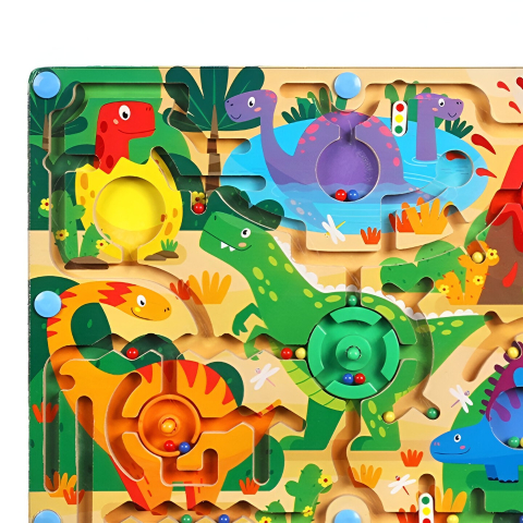 Joc Montessori de Sortare Culori, Creion Magnetic, Tip Labirint Ilustrat, din Lemn, Model Dinozauri, 39x29x1.5 cm [3]