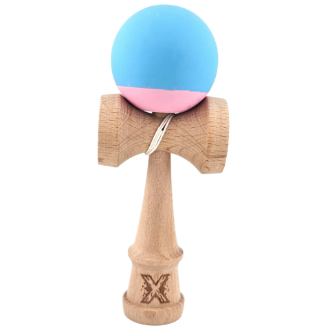 Kendama Rubber Grip - Jucarie Interactiva Kendama Profesionala, din Lemn, 18 cm, Joc de Indemanare pentru Copii si Adulti, Bicolor Turcoaz Roz