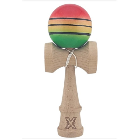 Kendama Super Sticky V3 Cupe Mari - Kendama Originala X - Chicanos, Super Sticky, V3 King Size Cup, Gaura in Baza, Profesionala, -Big cup -, din Lemn, 18 cm, Gradient Rosu/Galben/Verde