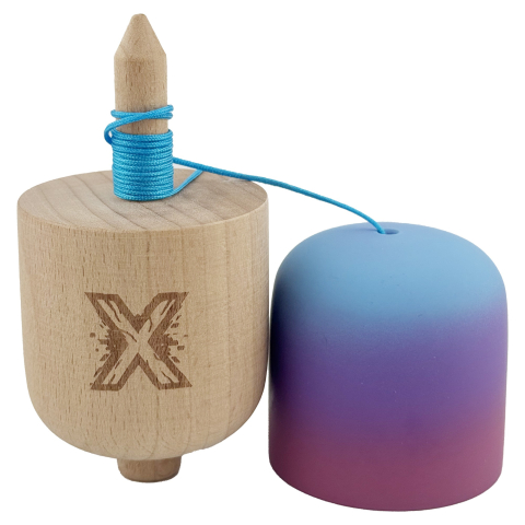 Kendama Pill X Originala, Profesionala Model Rubber Grip Pilula, din Lemn, Varsta 9+, Ata 62/65 cm, 11 x 5 x 5 cm, Gradient Albastru deschis/Rosu [2]