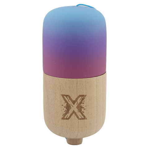 Kendama Pill - Kendama Pill X Originala, Profesionala Model Rubber Grip Pilula, din Lemn, Varsta 9+, Ata 62/65 cm, 11 x 5 x 5 cm, Gradient Albastru deschis/Rosu