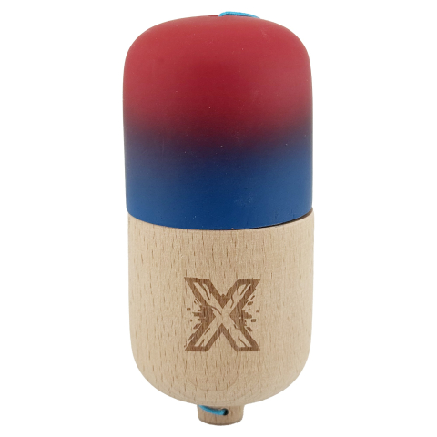 Kendama Pill - Kendama Pill X Originala, Profesionala Model Rubber Grip Pilula, din Lemn, Varsta 9+, Ata 62/65 cm, 11 x 5 x 5 cm, Gradient Rosu/Albastru