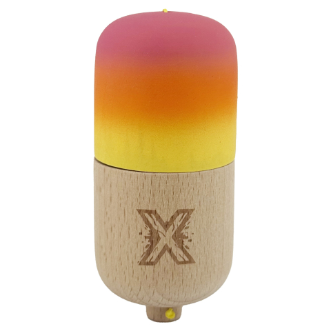 Kendama Pill - Kendama Pill X Originala, Profesionala Model Rubber Grip Pilula, din Lemn, Varsta 9+, Ata 62/65 cm, 11 x 5 x 5 cm, Gradient Roz/Portocaliu/Galben