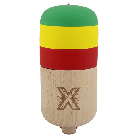 Kendama Pill - Kendama Pill X Originala, Profesionala Model Rubber Grip Pilula, din Lemn, Varsta 9+, Ata 62/65 cm, 11 x 5 x 5 cm, Verde/Galben/Rosu