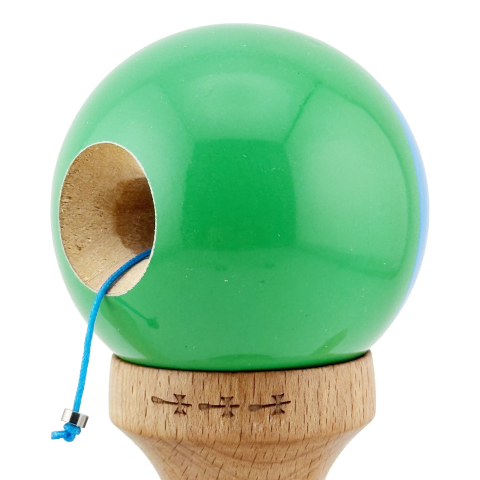 Kendama X Originala, Profesionala, Big Cups V2, Super Sticky cu Cupe Mari, Rulment Metalic, din lemn 18 cm, Ata 55 cm, Albastru/Verde [5]