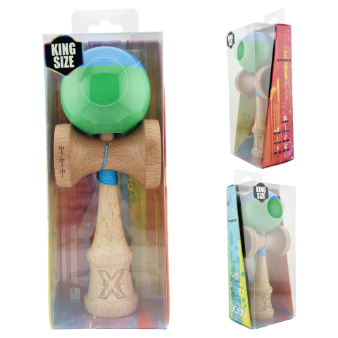 Kendama X Originala, Profesionala, Big Cups V2, Super Sticky cu Cupe Mari, Rulment Metalic, din lemn 18 cm, Ata 55 cm, Albastru/Verde [4]