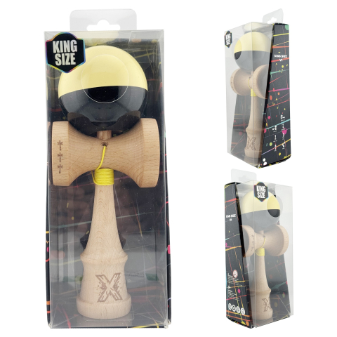 Kendama X Originala, Profesionala, Big Cups V2, Super Sticky cu Cupe Mari, Rulment Metalic, din lemn 18 cm, Ata 55 cm, Galben/Negru [4]