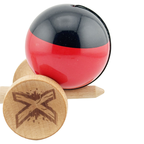 Kendama X Originala, Profesionala, Big Cups V2, Super Sticky cu Cupe Mari, Rulment Metalic, din lemn 18 cm, Ata 55 cm, Negru/Rosu [7]