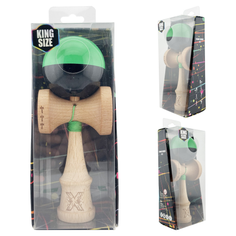 Kendama X Originala, Profesionala, Big Cups V2, Super Sticky cu Cupe Mari, Rulment Metalic, din lemn 18 cm, Ata 55 cm, Verde/Negru [3]