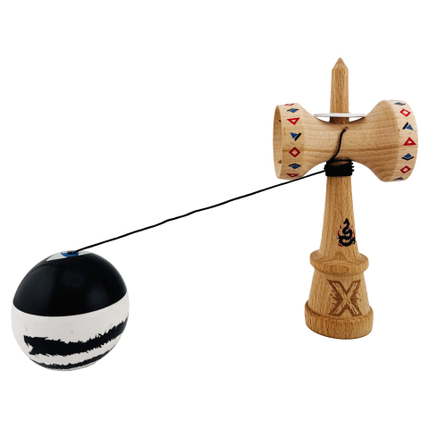 Kendama X Originala Profesionala, Cupe Mari KING SIZE V3, Super Sticky, Gaura in Baza, Rulment Metalic, din lemn 18 cm, Ata 62/65 cm, - Black Dragon [4]