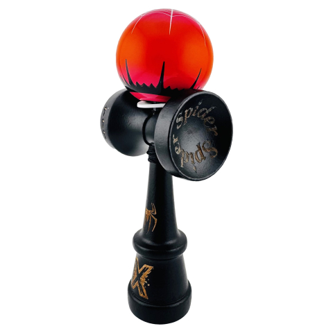Kendama X Originala , Profesionala, Cupe Mari KING SIZE V3, Super Sticky, Gaura in Baza, Rulment Metalic, din lemn 18 cm, Ata 62/65 cm- BLACK Spider King [2]