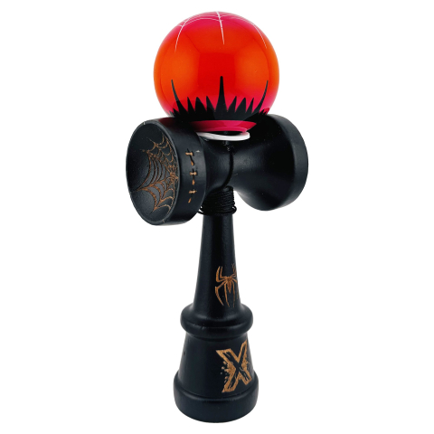 Kendama Super Sticky V3 Cupe Mari - Kendama X Originala , Profesionala, Cupe Mari KING SIZE V3, Super Sticky, Gaura in Baza, Rulment Metalic, din lemn 18 cm, Ata 62/65 cm- BLACK Spider King