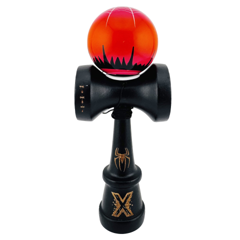Kendama X Originala , Profesionala, Cupe Mari KING SIZE V3, Super Sticky, Gaura in Baza, Rulment Metalic, din lemn 18 cm, Ata 62/65 cm- BLACK Spider King [1]
