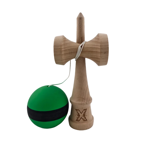 Kendama X Originala, Profesionala, 18 cm, din Lemn, Rubber Grip, Negru/Verde [2]