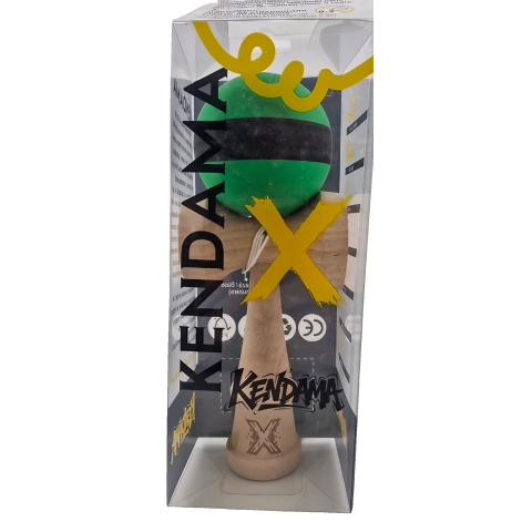 Kendama X Originala, Profesionala, 18 cm, din Lemn, Rubber Grip, Negru/Verde [4]