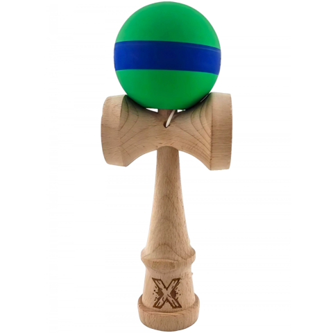 Kendama Rubber Grip - Kendama X Originala, Profesionala, 18 cm, din Lemn, Rubber Grip, Verde/Albastru