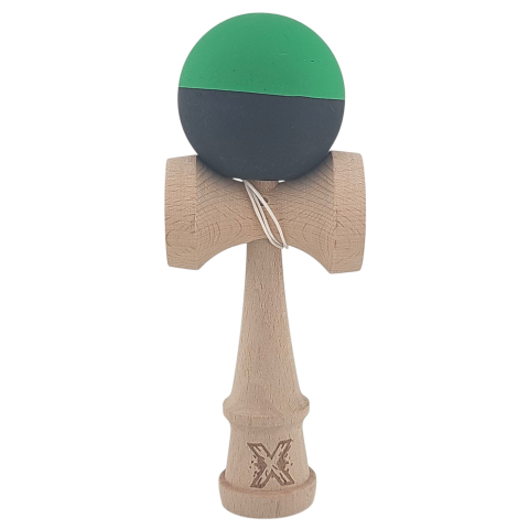 Kendama Rubber Grip - Kendama X Originala, Profesionala, 18 cm, din Lemn, Verde/Negru