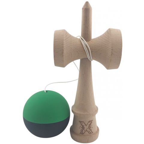 Kendama X Originala, Profesionala, 18 cm, din Lemn, Verde/Negru [2]