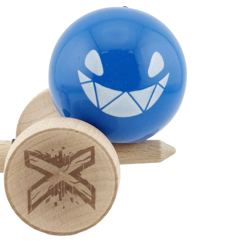 Kendama X Originala, Profesionala, Crazy Smile, Super Sticky cu Cupe Mari KING SIZE V3, Gaura in Baza, Rulment Metalic, din lemn 18 cm, Ata 62/65 cm, Special Albastru [8]