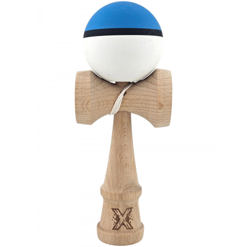Kendama Rubber Grip - Kendama X Originala, Profesionala, din Lemn, 18 cm, Rubber Grip, Albastru/Alb