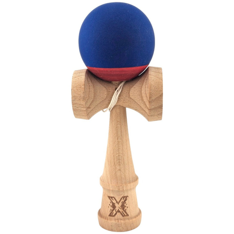 Kendama Rubber Grip - Kendama X Originala, Profesionala, din Lemn, 18 cm, Rubber Grip, Albastru inchis/Rosu