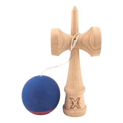 Kendama X Originala, Profesionala, din Lemn, 18 cm, Rubber Grip, Albastru inchis/Rosu [1]