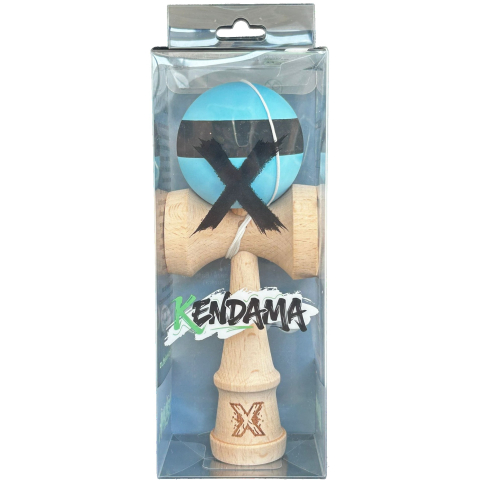 Kendama X Originala, Profesionala, din Lemn, 18 cm, Rubber Grip, Dungi Albastru/Negru [2]
