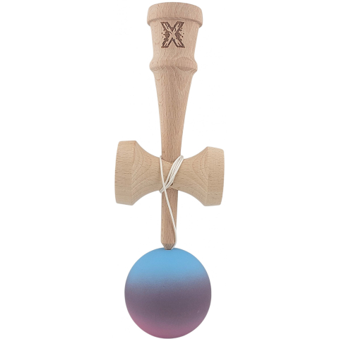 Kendama X Originala, Profesionala, din Lemn, 18 cm, Rubber Grip, Gradient Albastru deschis/Mov/Roz [1]