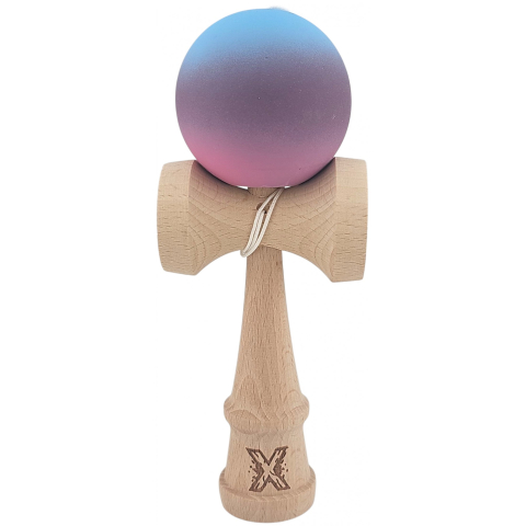 Kendama Rubber Grip - Kendama X Originala, Profesionala, din Lemn, 18 cm, Rubber Grip, Gradient Albastru deschis/Mov/Roz