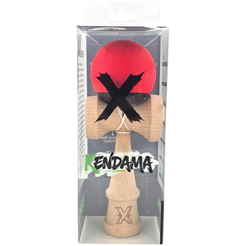 Kendama X Originala, Profesionala, din Lemn, 18 cm, Rubber Grip, Negru/Rosu [3]