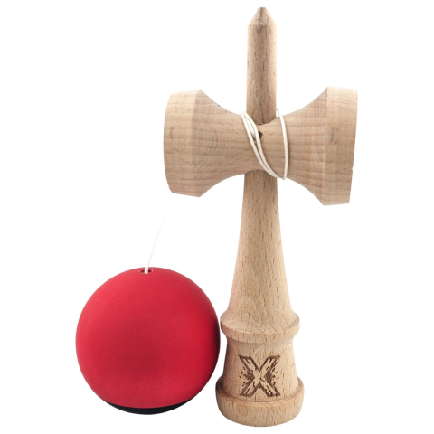 Kendama X Originala, Profesionala, din Lemn, 18 cm, Rubber Grip, Negru/Rosu [1]