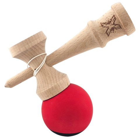 Kendama X Originala, Profesionala, din Lemn, 18 cm, Rubber Grip, Negru/Rosu [2]
