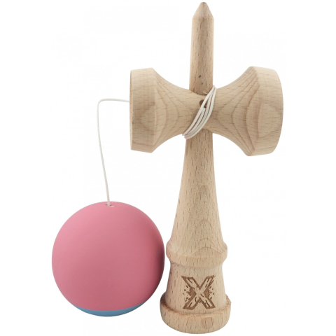 Kendama X Originala, Profesionala, din Lemn, 18 cm, Rubber Grip, Roz/Gri [3]