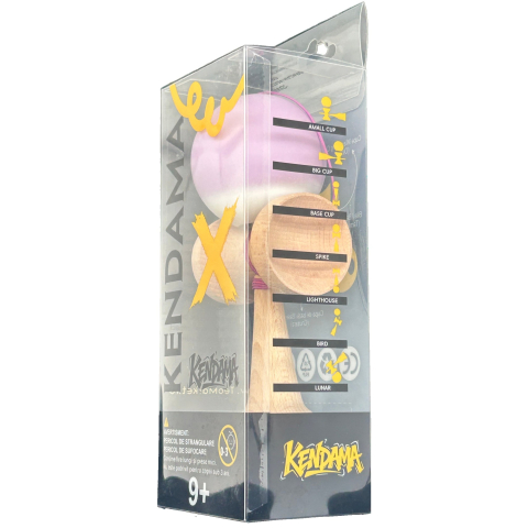 Kendama X Originala, Profesionala, din Lemn cu Bila Cauciucata, 18 x 6 x 7 cm, Gradient Mov/Alb [3]