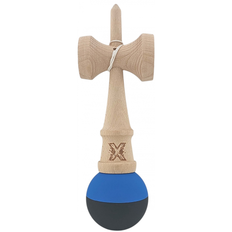 Kendama X Originala, Profesionala, din Lemn, Rubber Grip, 18 cm, Albastru/Negru [2]