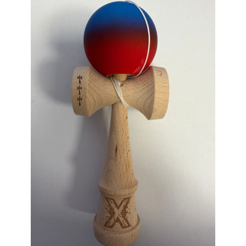 Kendama Rubber Grip - Kendama X Originala, Profesionala, din Lemn, Rubber Grip, 18 cm, Albastru/Rosu